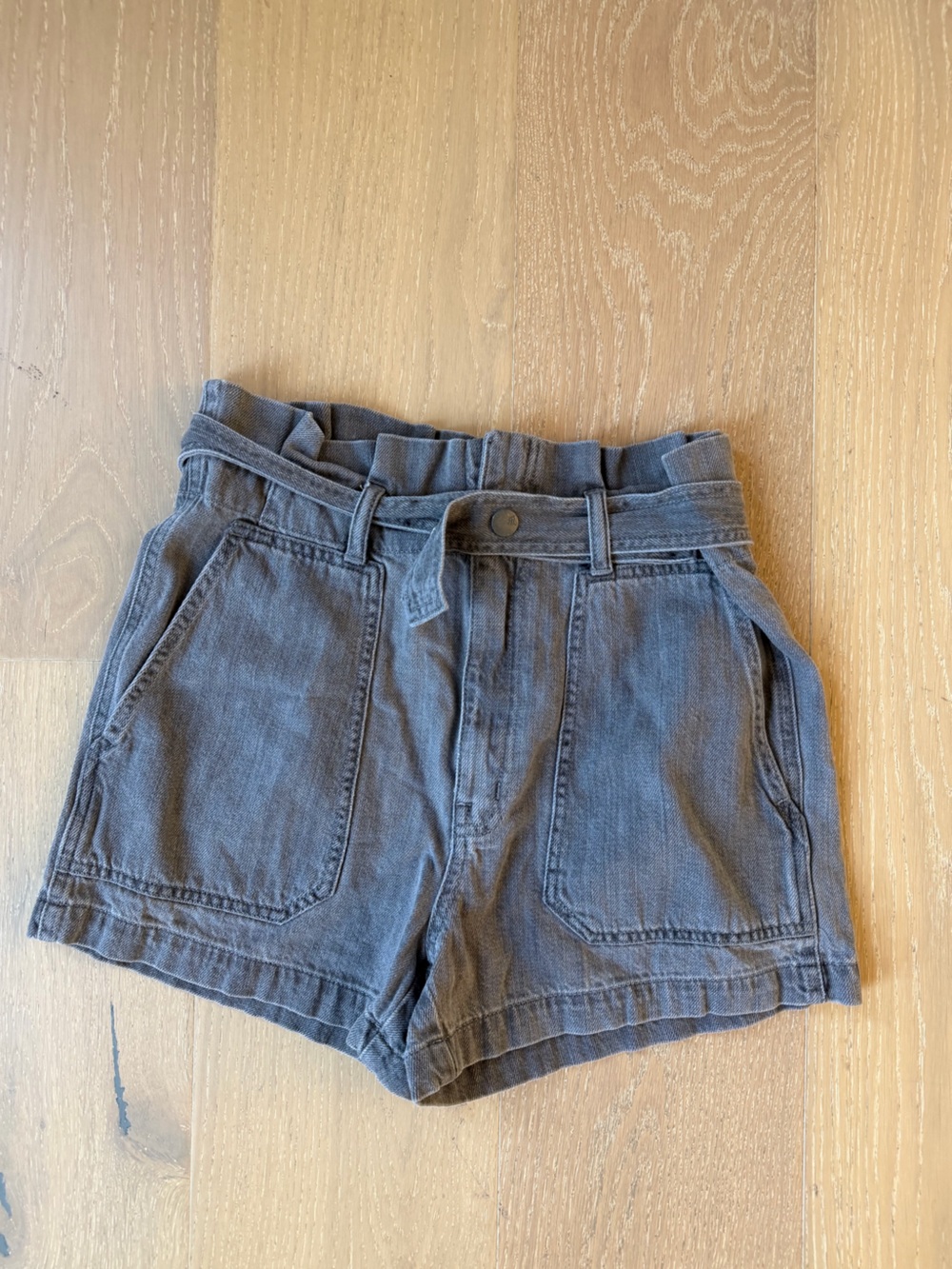 Madewell Charcoal Gray High-Rise Paperbag Shorts